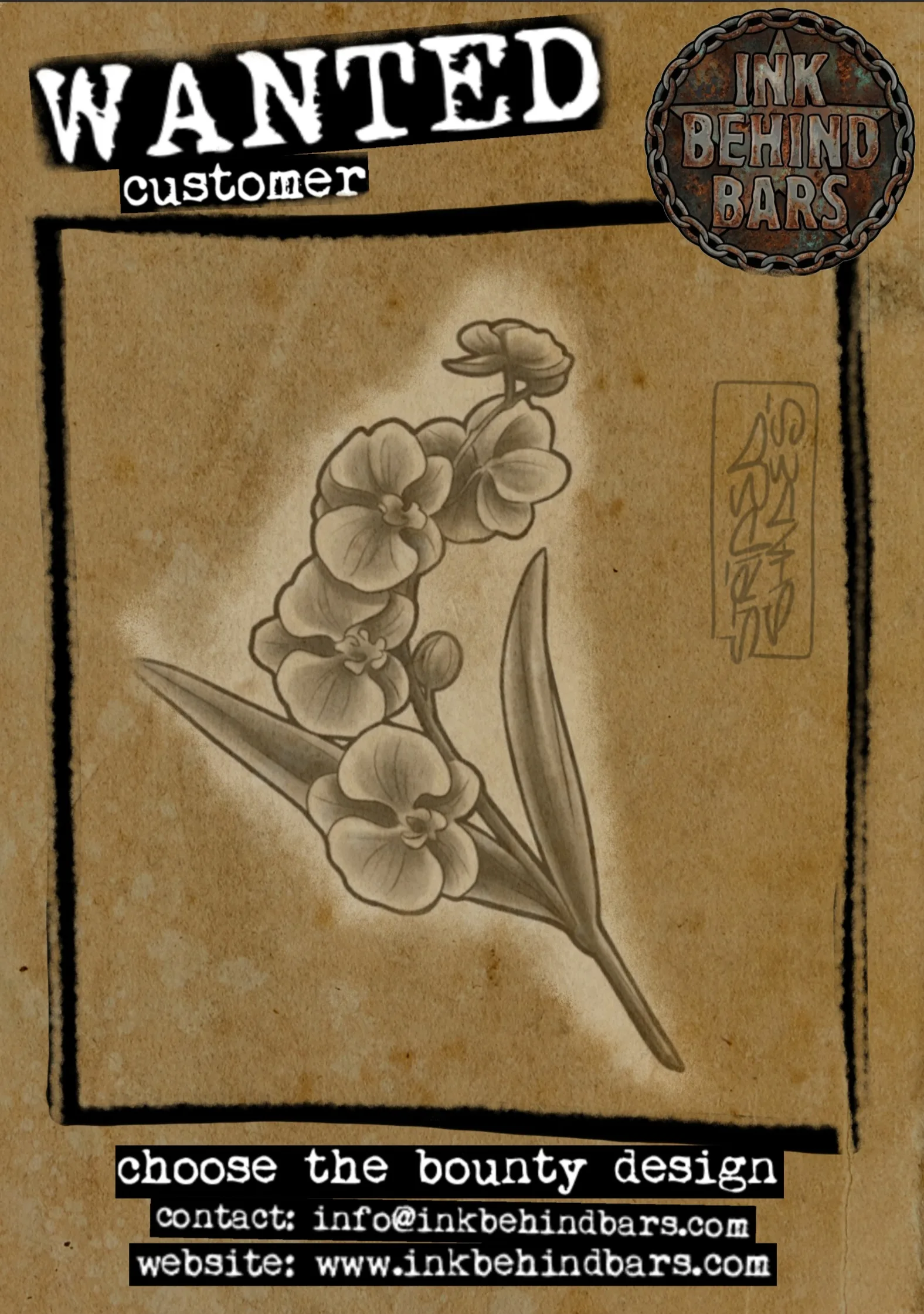 Orchid Branch Black and Grey Fine Line Design, by striped_shades