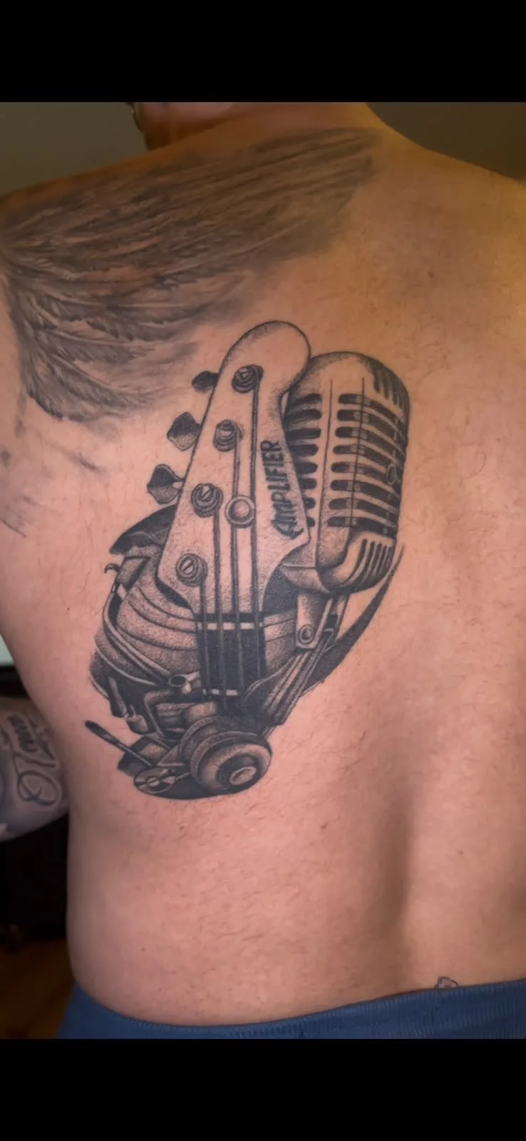 Guitar and Microphone Amplifier Black & Grey Tattoo, by TattooBas1