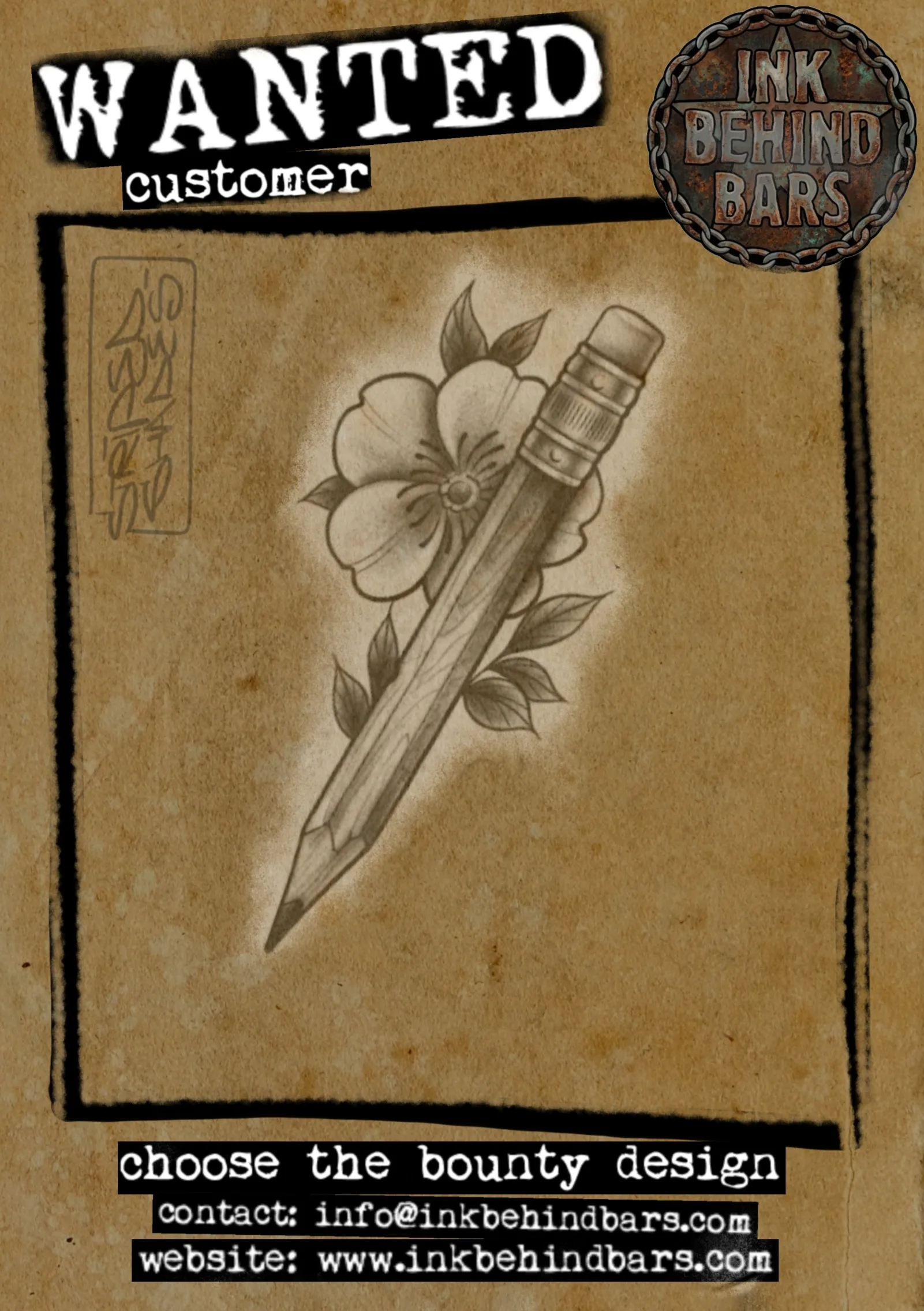 Pencil and Flower Blossom Black and Grey, by striped_shades