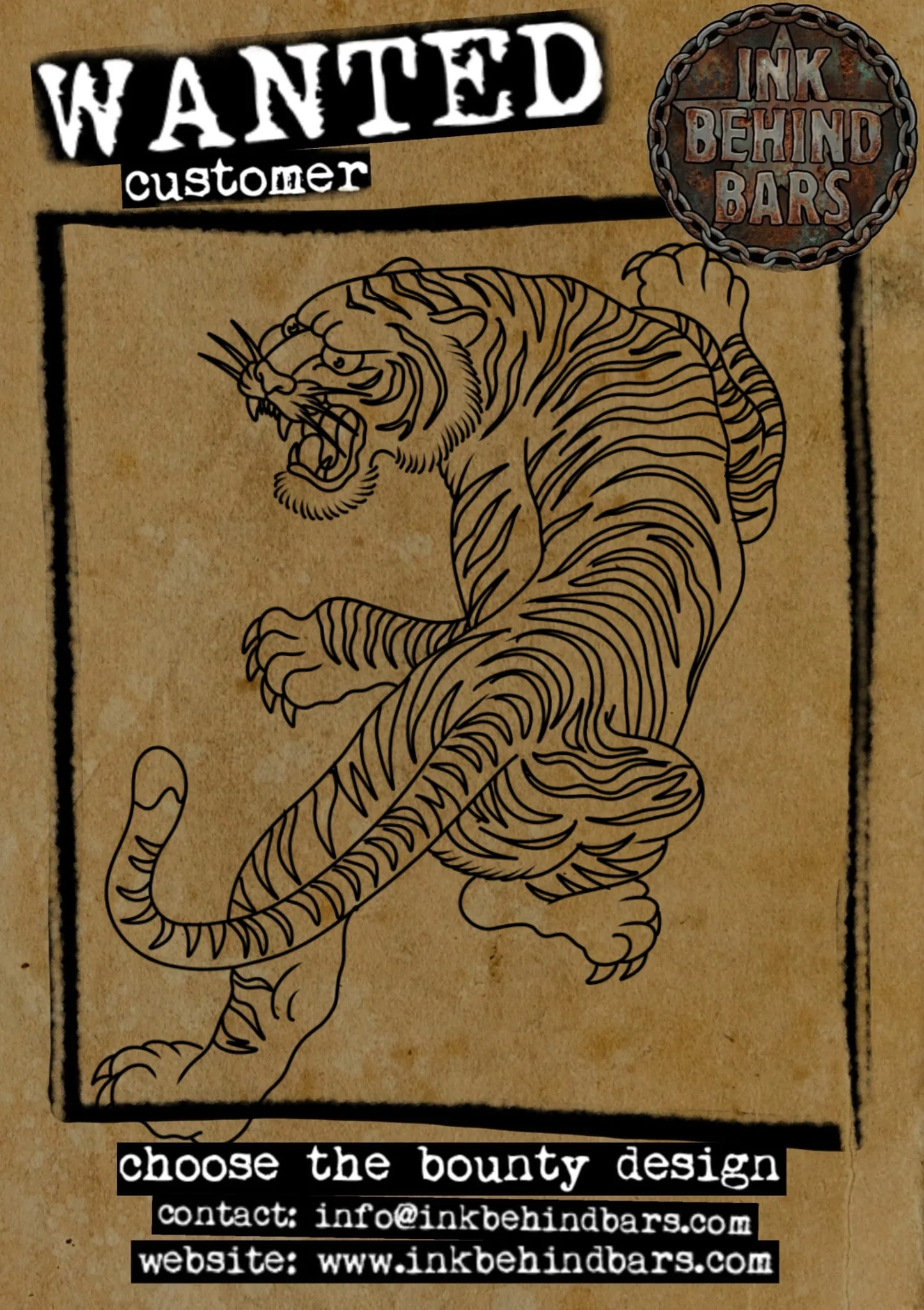 Snarling Tiger Linework Tattoo Design, by TattooBas1