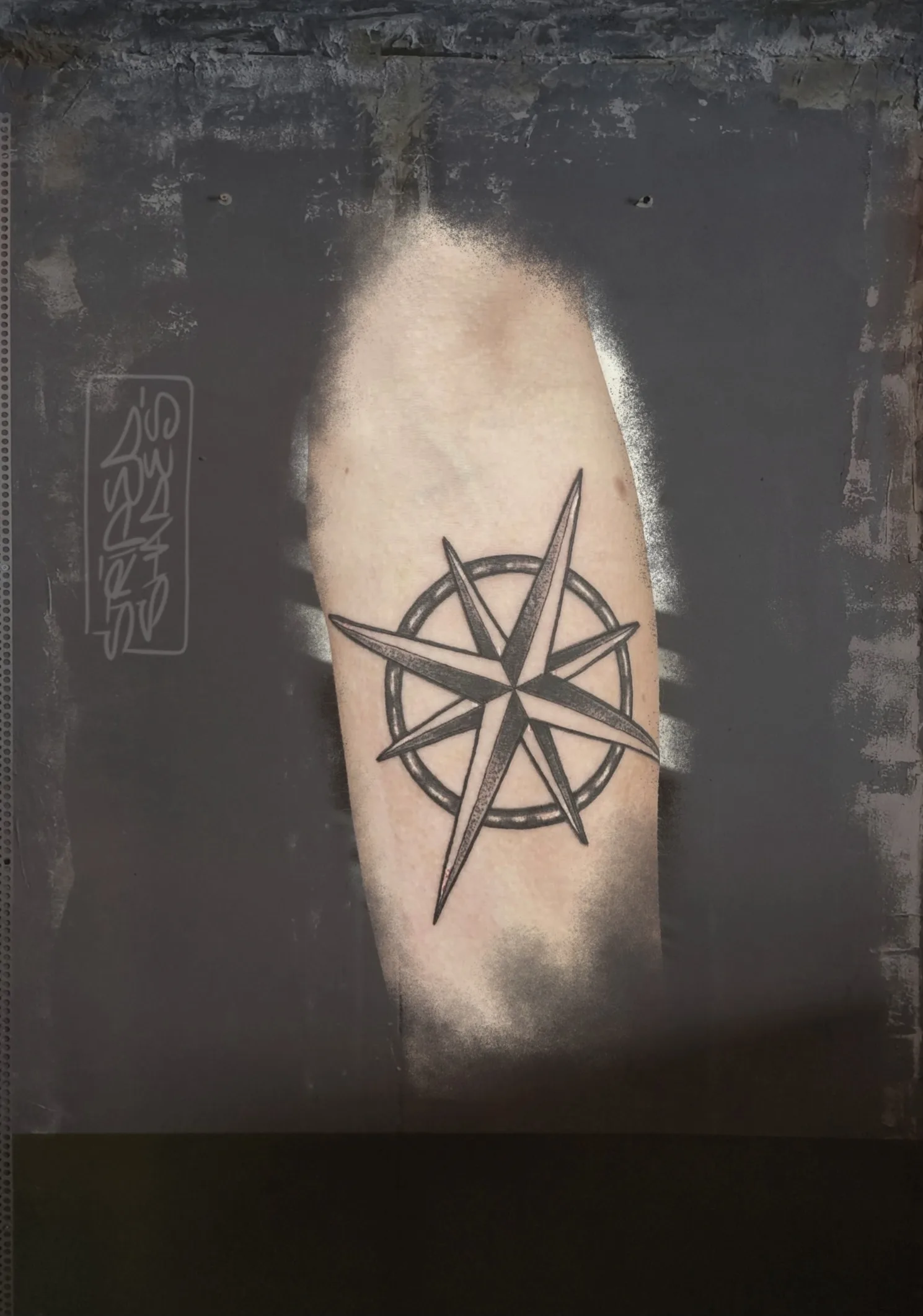 Seven-Pointed Star in Circle, Black and Grey Tattoo, by striped_shades