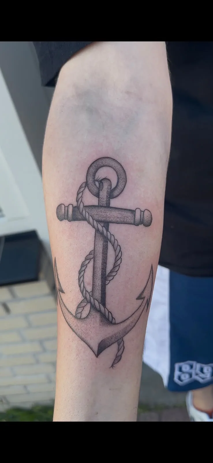 Anchor with Wrapped Rope in Black and Grey, by TattooBas1