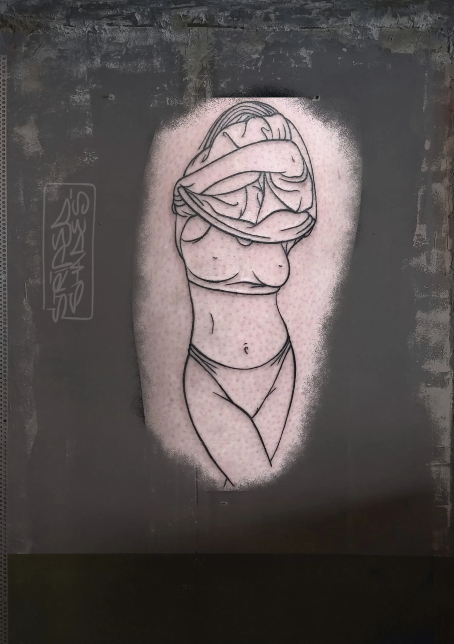 Line Art Female Figure With Hidden Face, by striped_shades