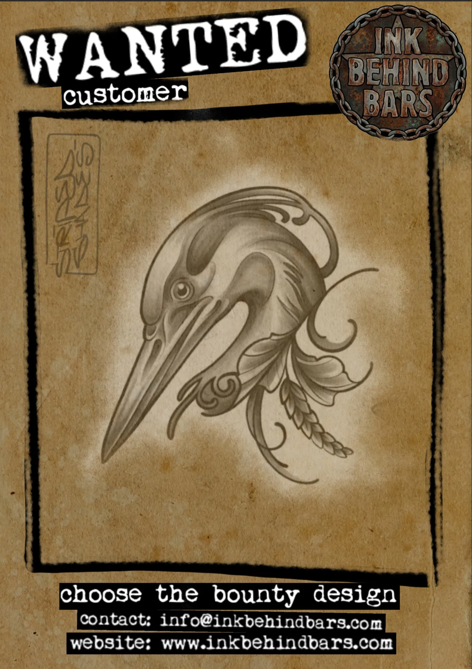 Ornamental Long-Beaked Bird Head Design, by striped_shades