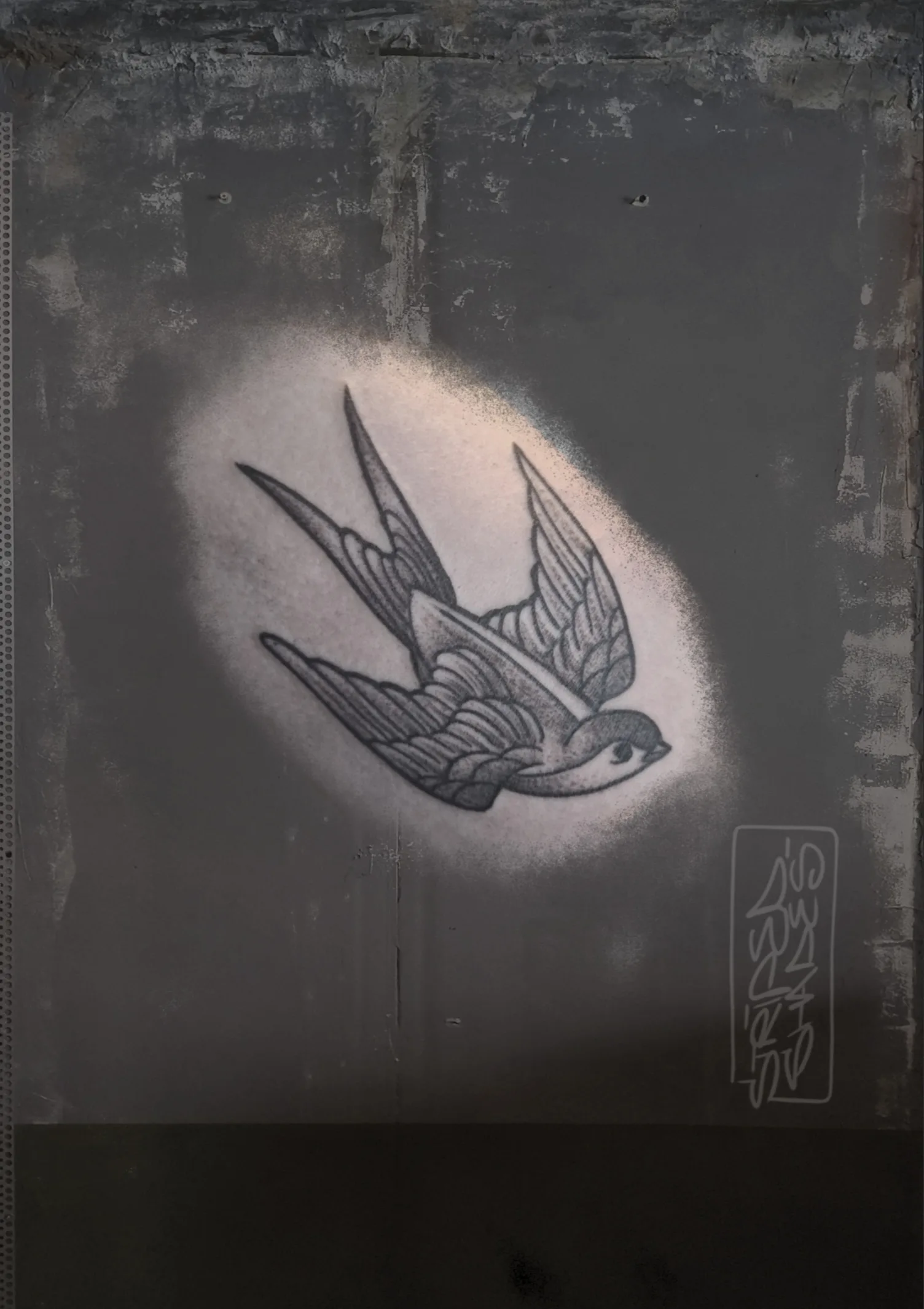 Swallow in Flight, Black and Grey Old School, by striped_shades