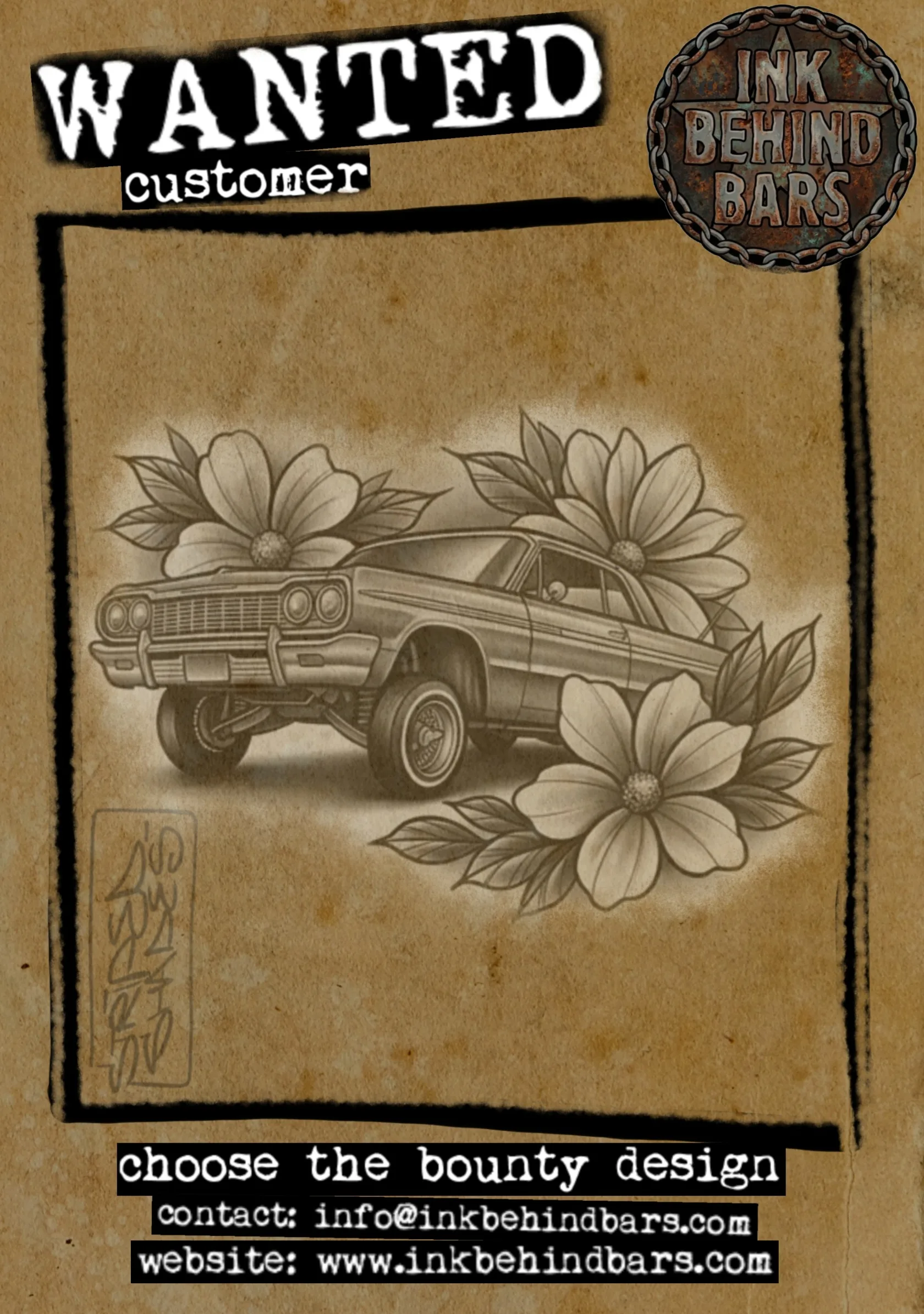 Classic Lowrider Car with Flowers, Black and Grey, by striped_shades