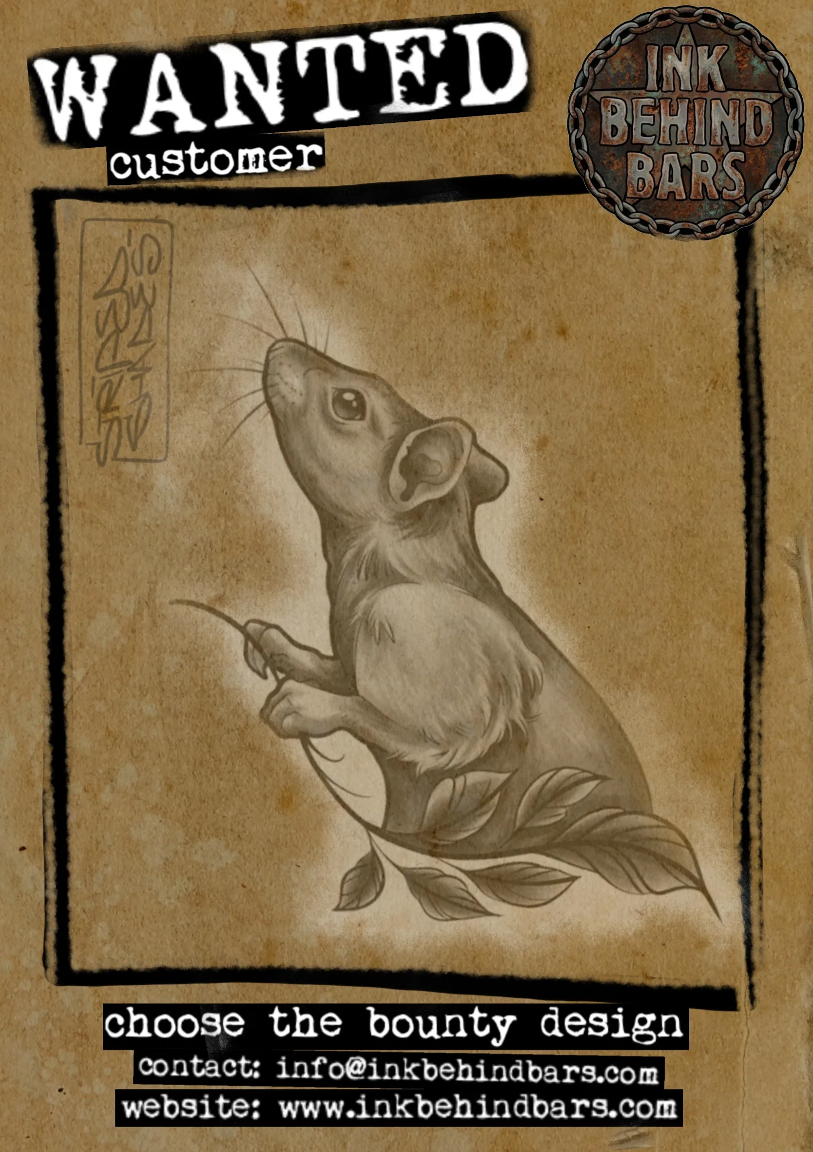 Rat with Leaves Black & Grey Design, by striped_shades
