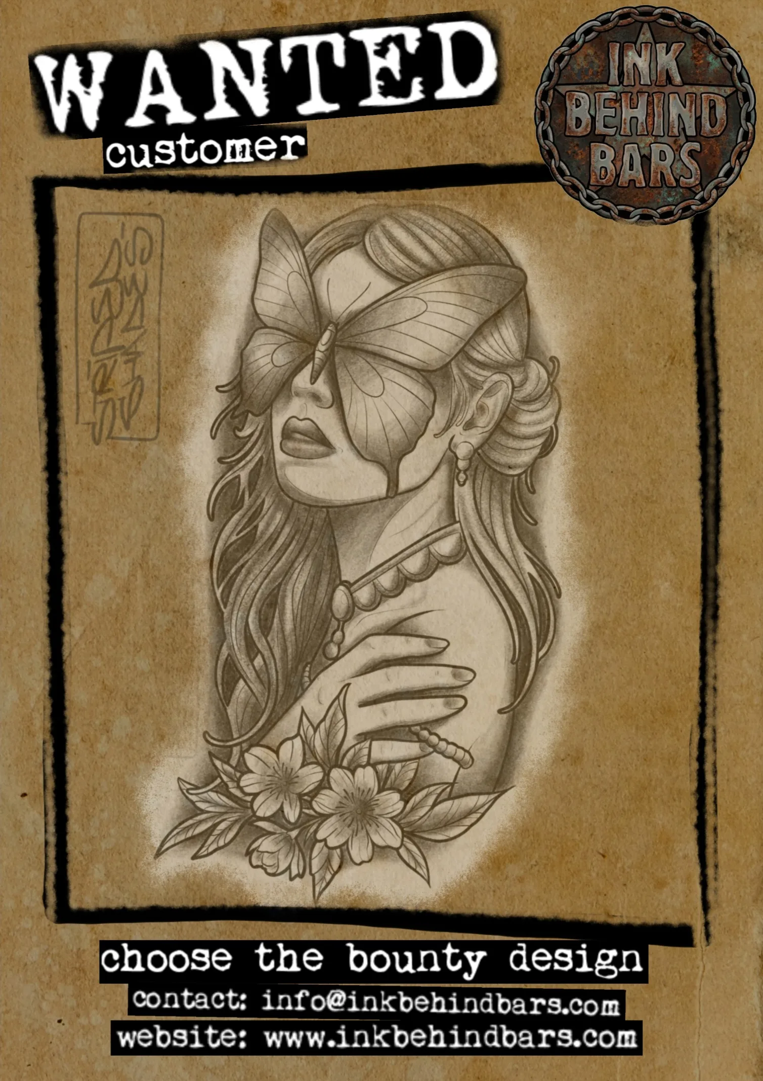 Blindfolded Woman with Butterfly and Blossoms, by striped_shades