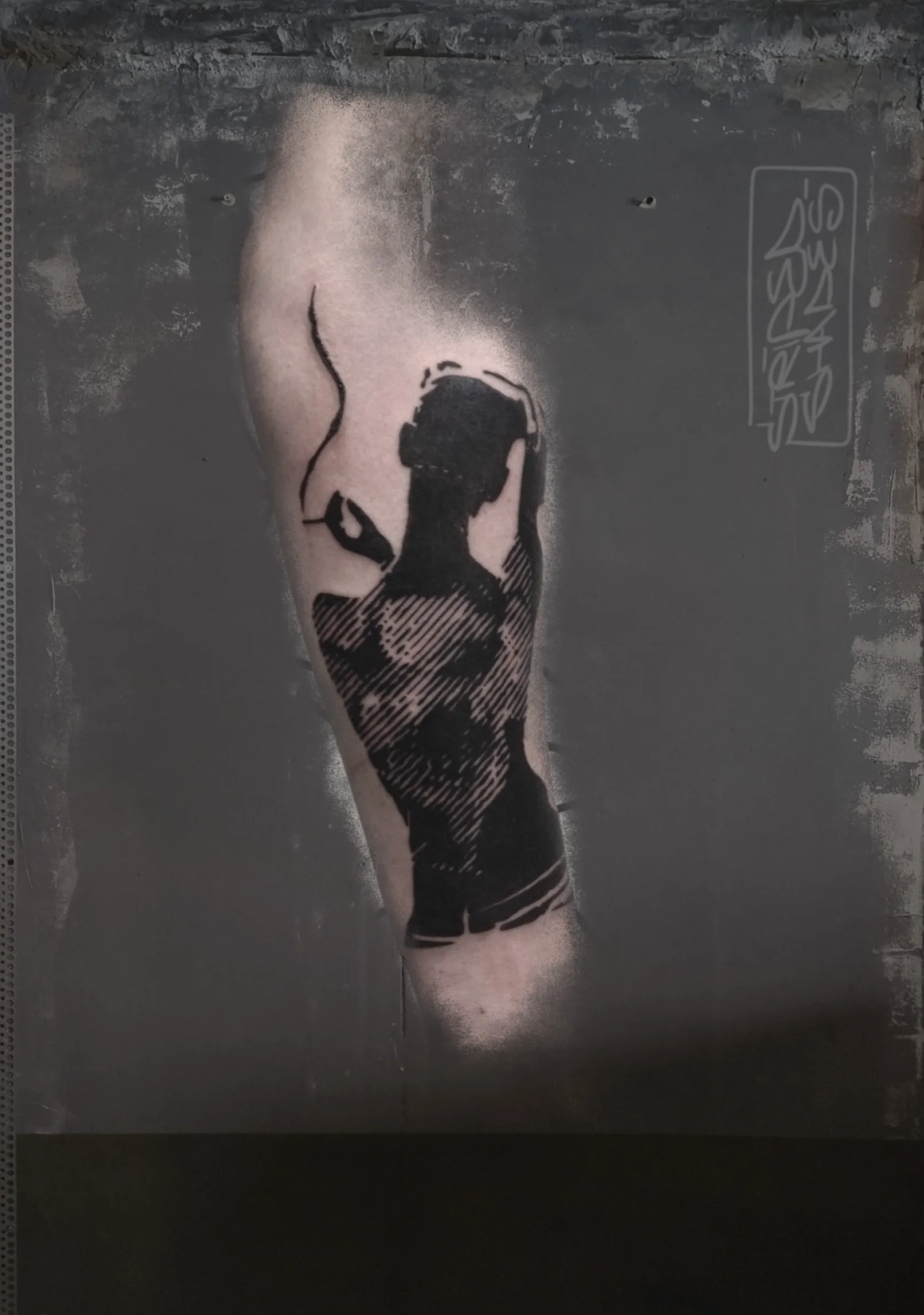 Silhouette Figure With Raised Arm Blackwork, by striped_shades