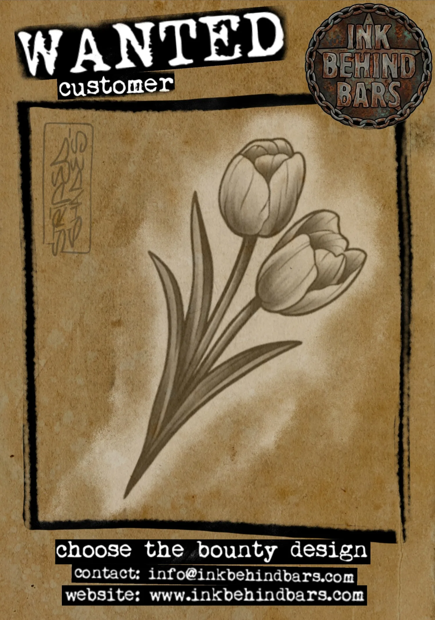 Shaded Tulip Pair with Leaves, Black and Grey, by striped_shades
