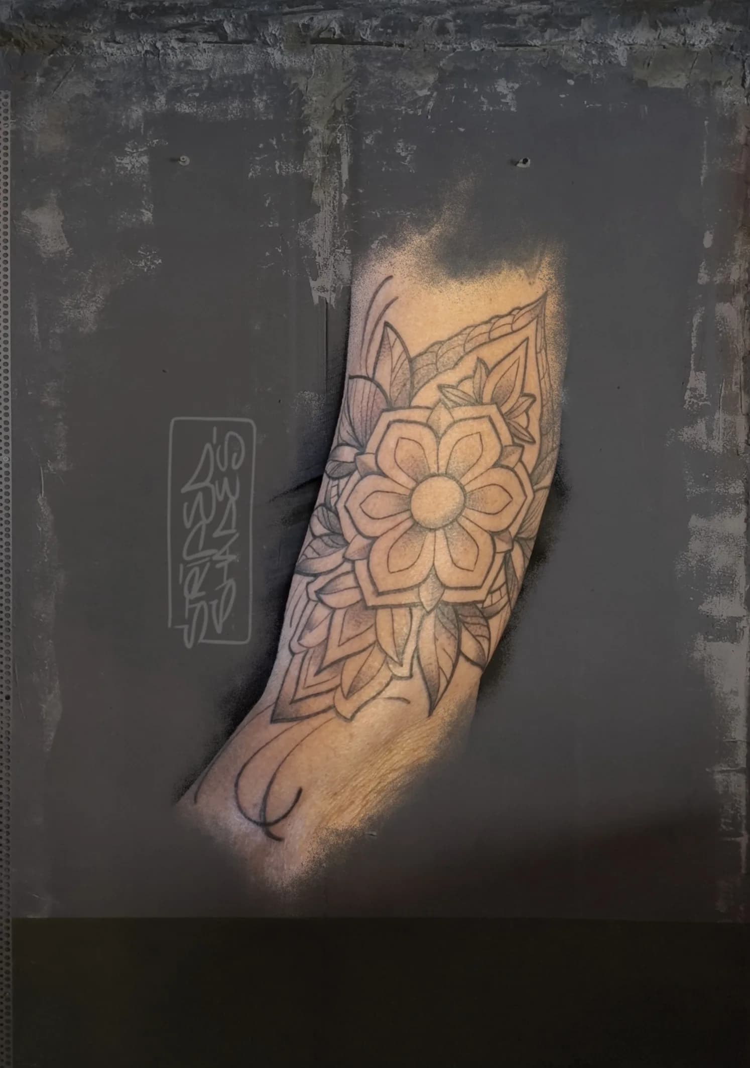 Black and Grey Floral Mandala Style Tattoo, by striped_shades