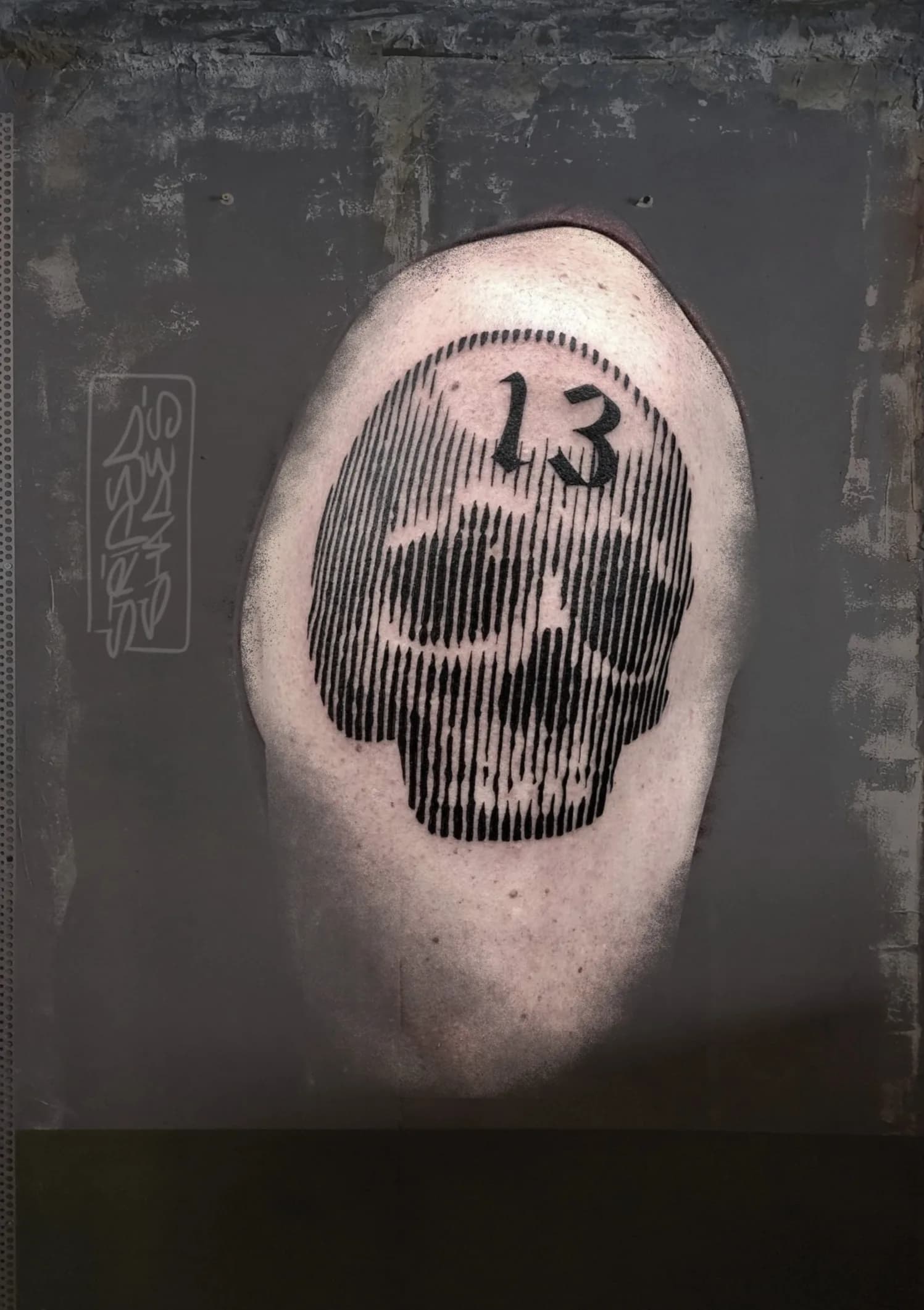 Linework Skull With the Number 13, by striped_shades