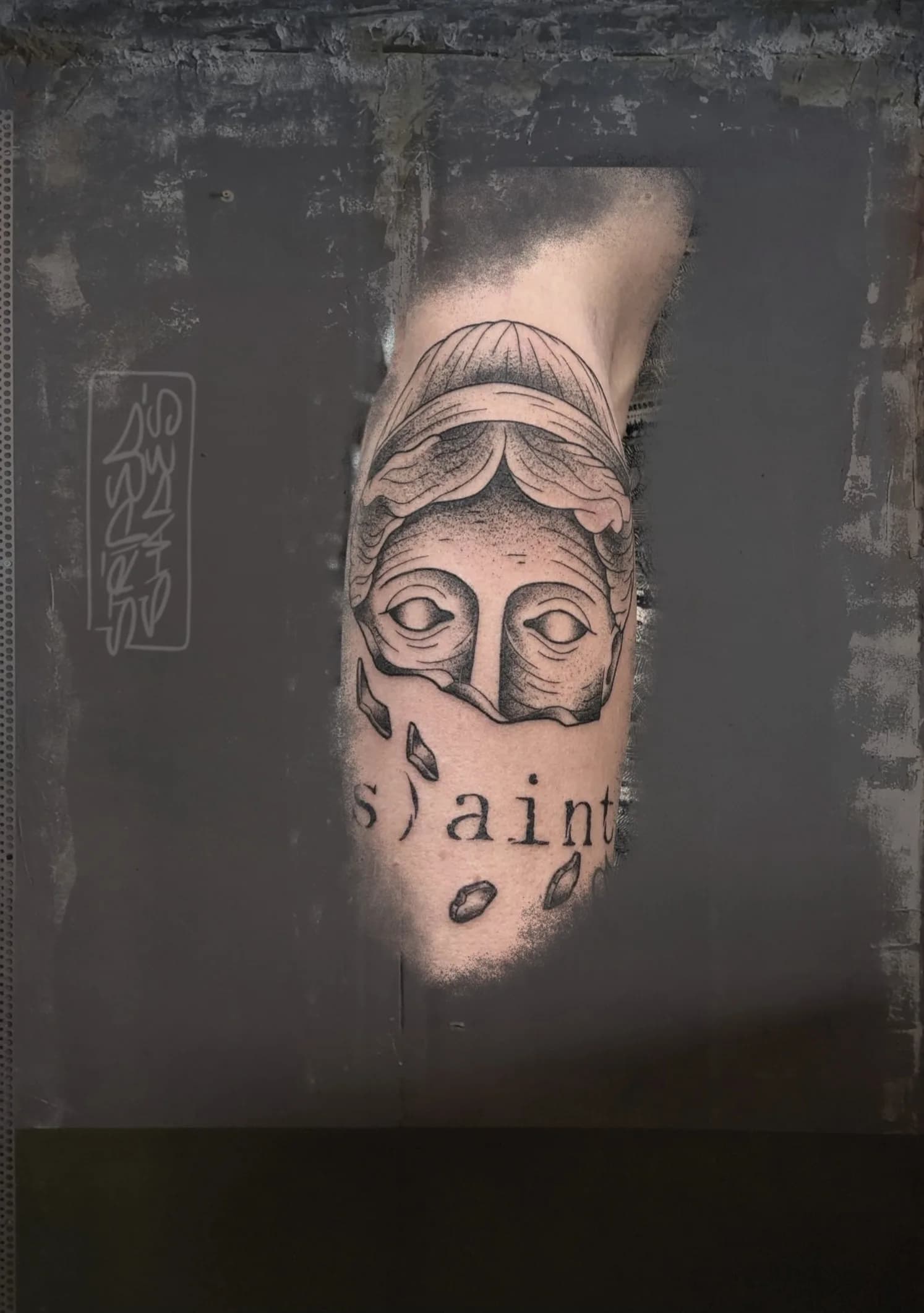 Broken Classical Statue Head With Lettering, by striped_shades