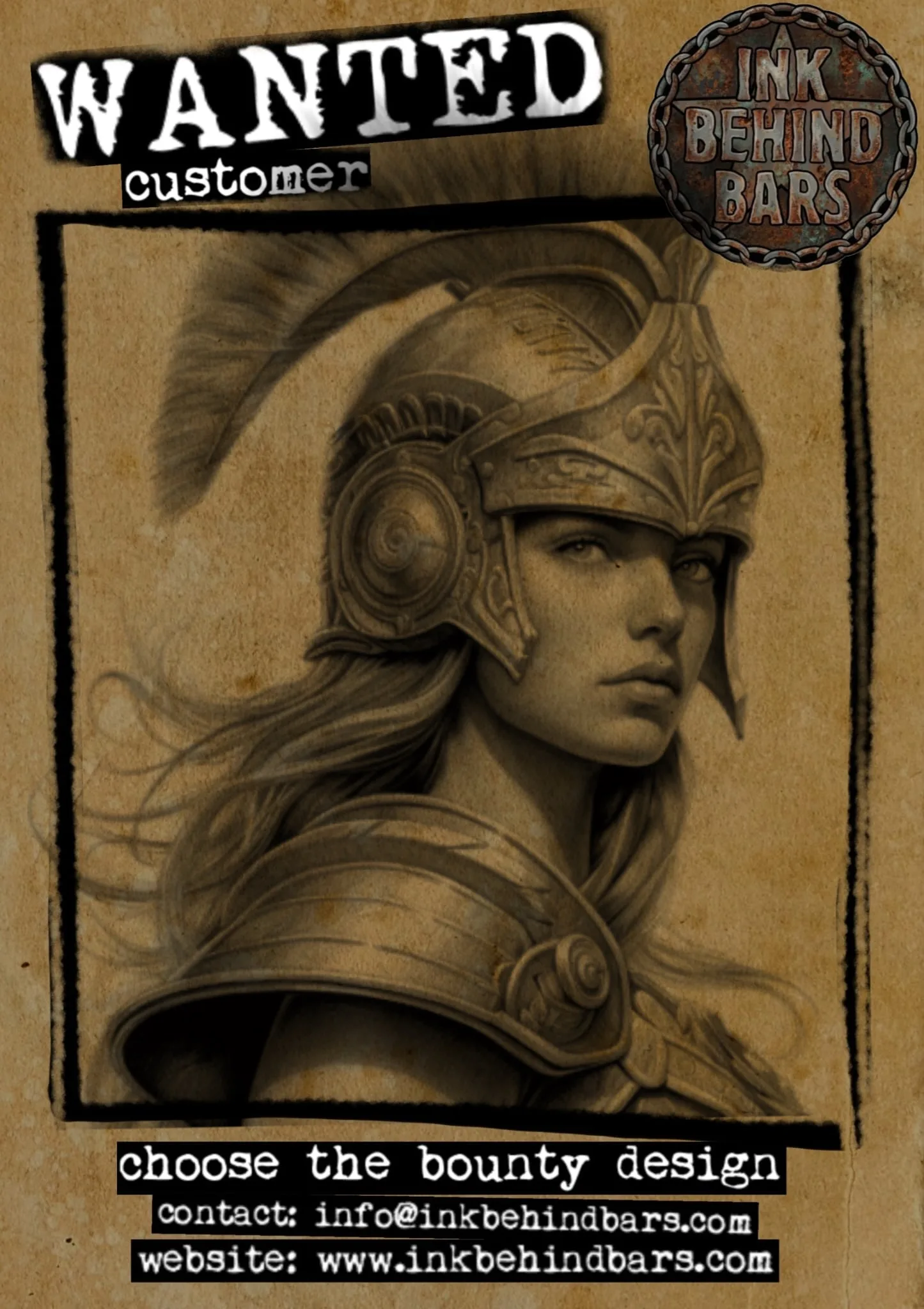 Warrior Woman in Crested Helmet Portrait, by TattooBas1