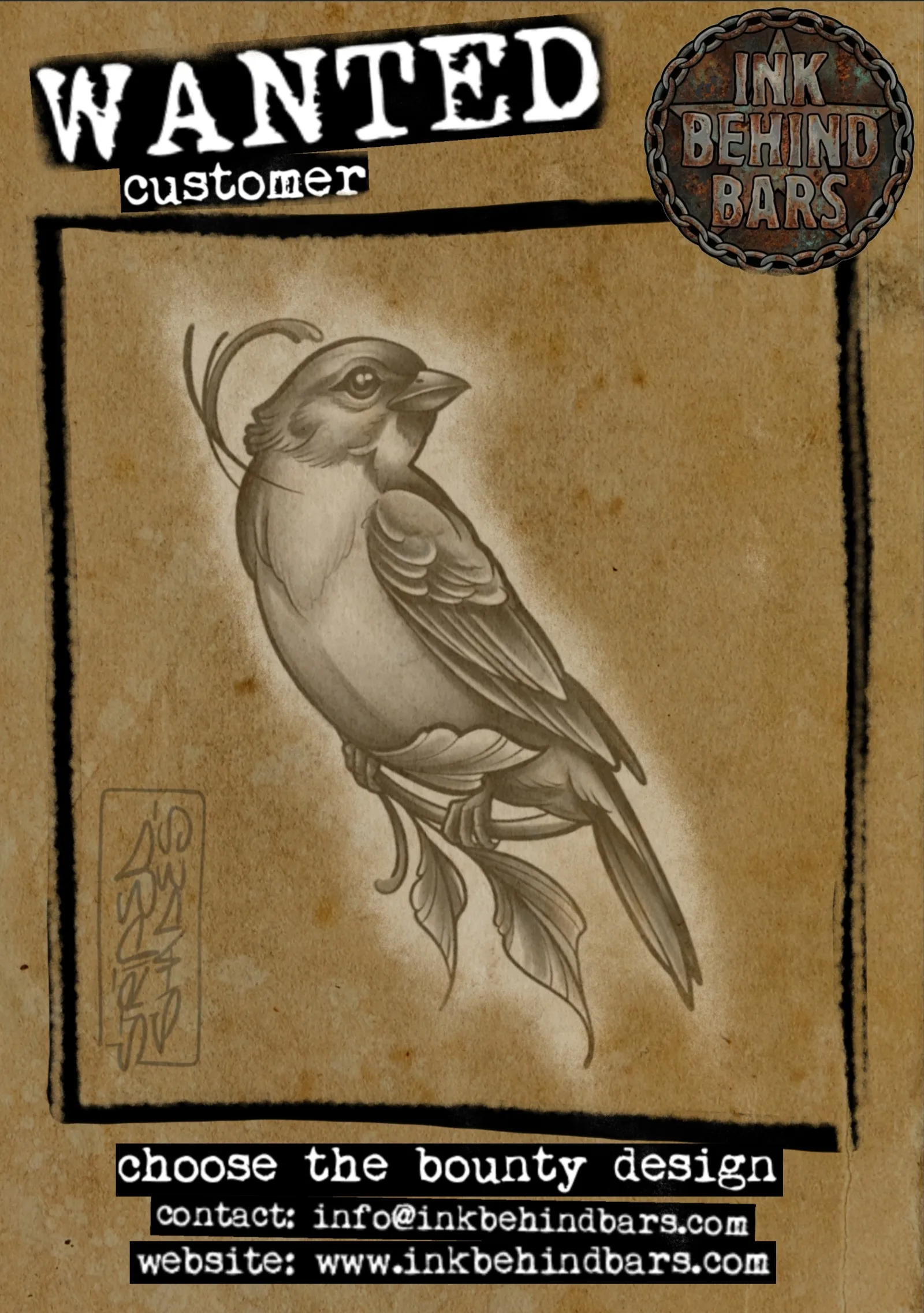 Perched Songbird in Black and Grey, by striped_shades