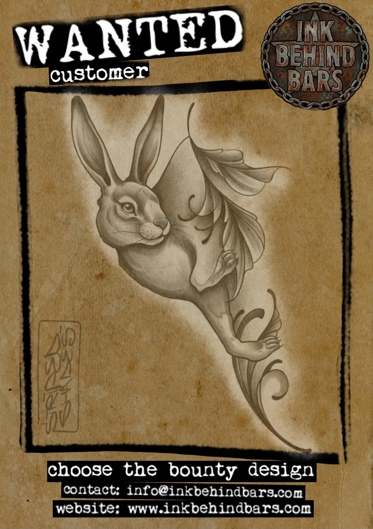 Hare with Ornamental Filigree in Black and Grey, by striped_shades