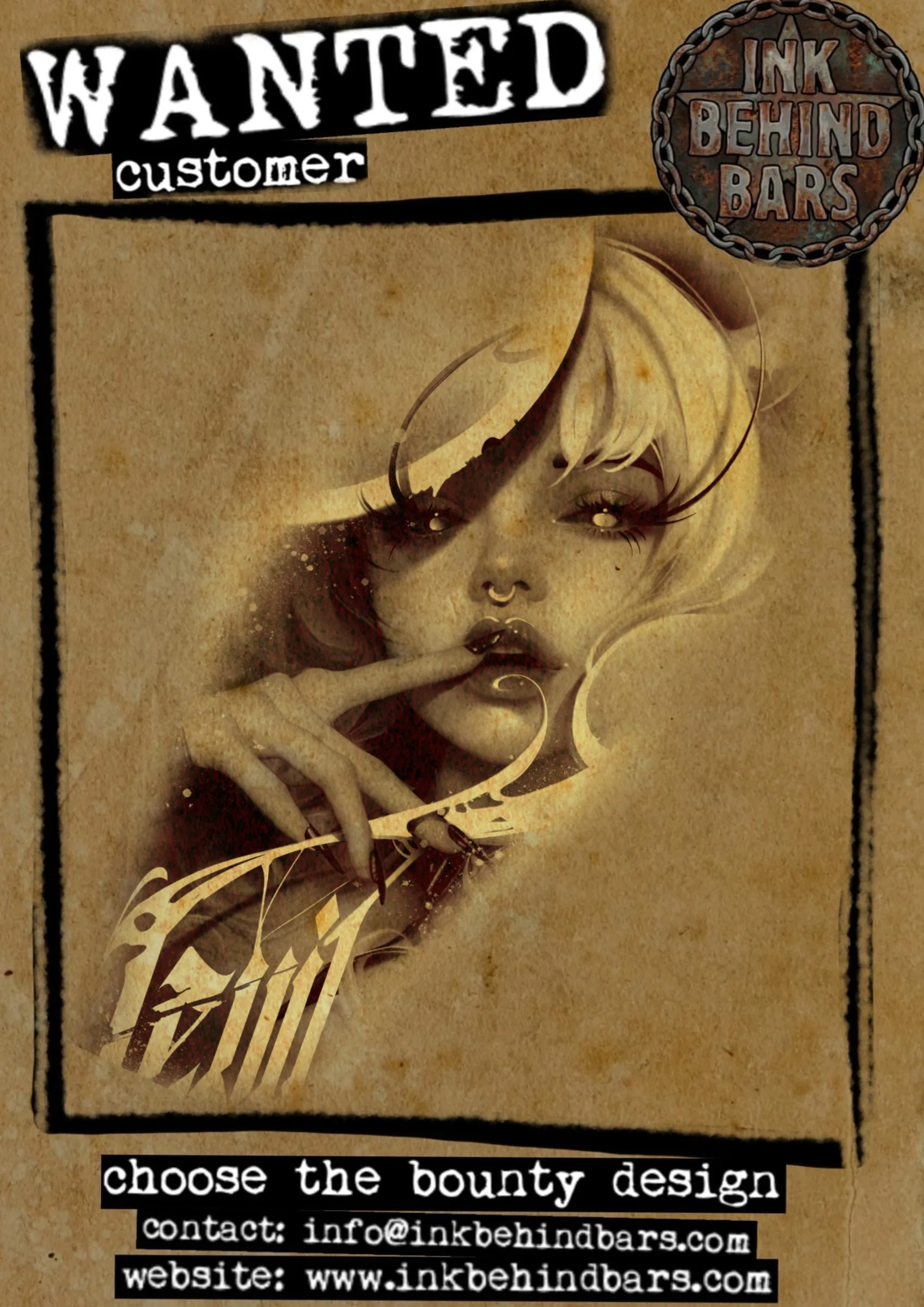 Blonde Woman With Finger To Lips, Black & Grey, by lockedindarktattoo