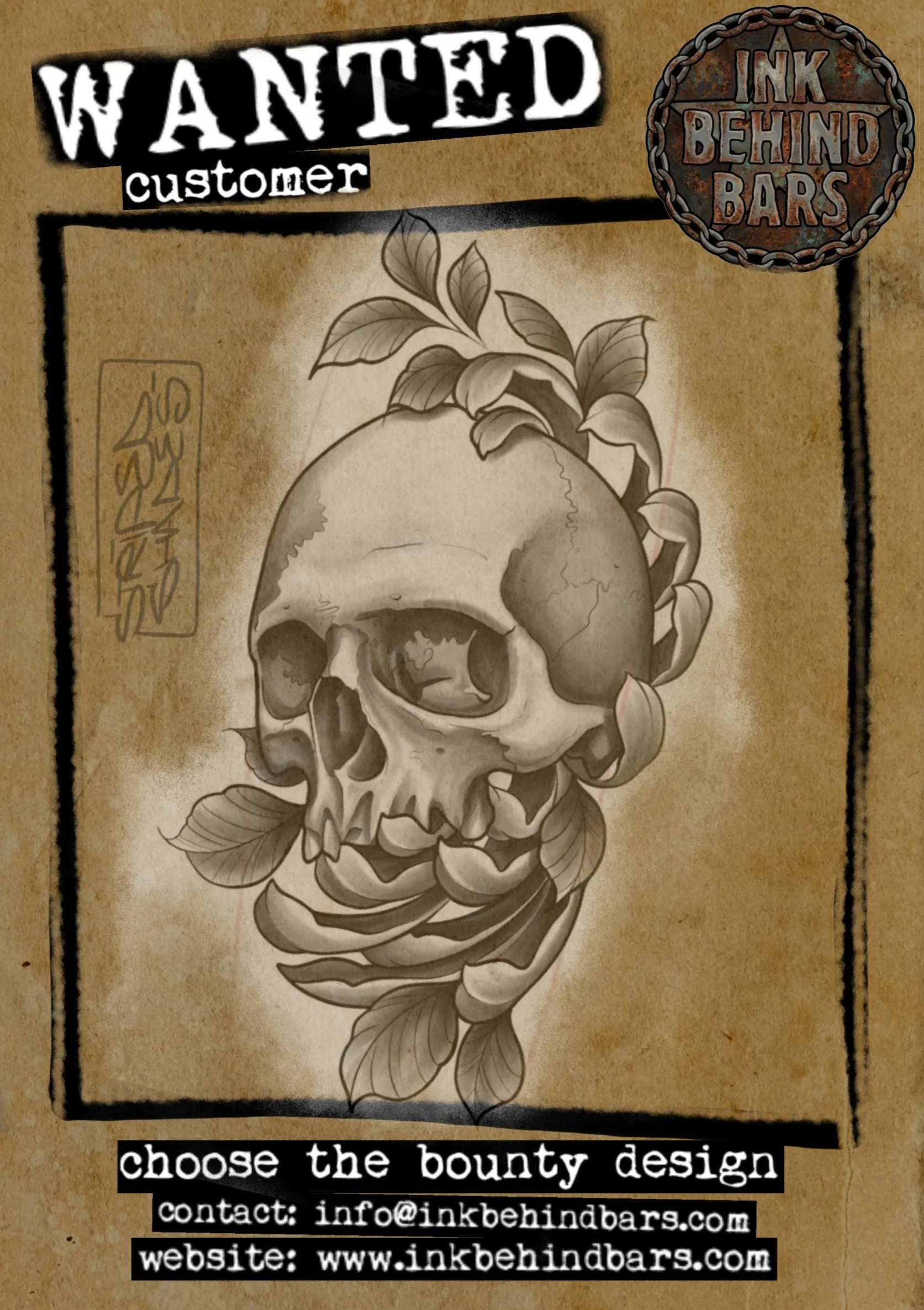 Shaded Skull with Leaves and Roses, by striped_shades