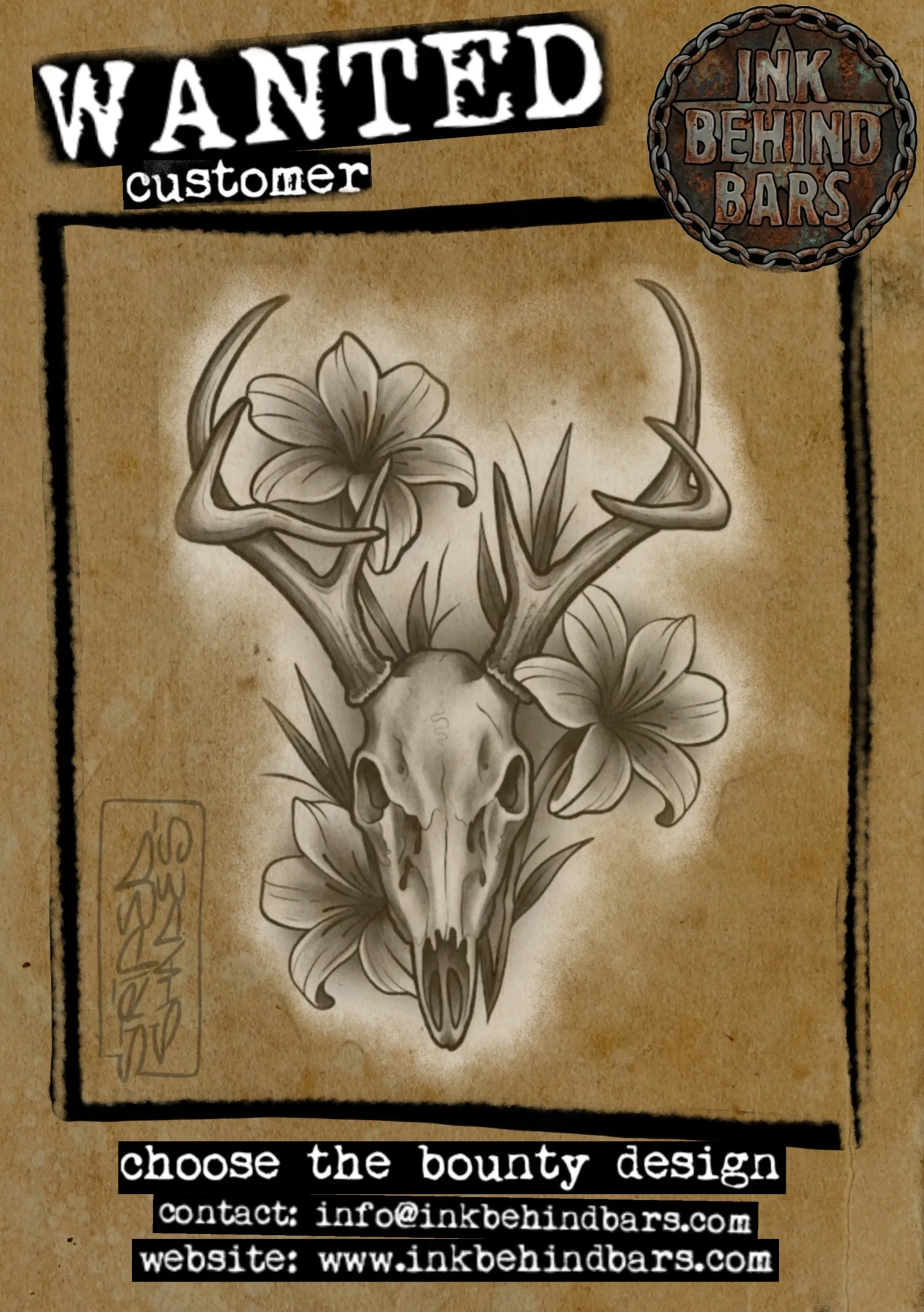 Deer Skull with Lilies and Antlers, by striped_shades