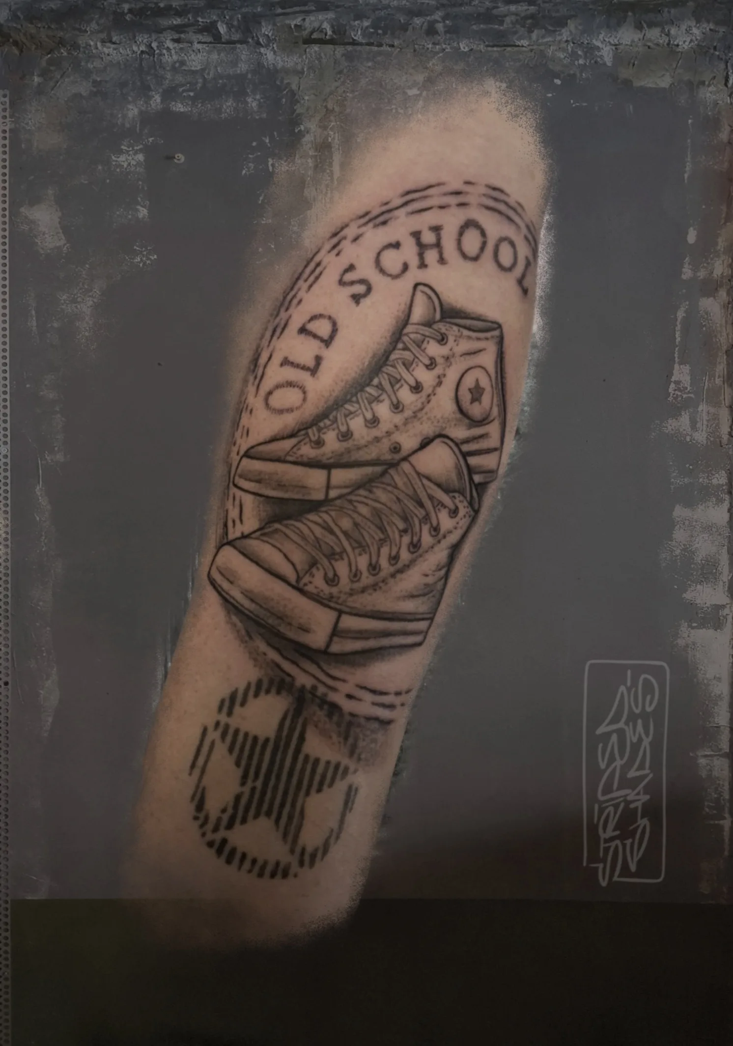 Old School High-Top Sneakers Black and Grey Tattoo, by striped_shades