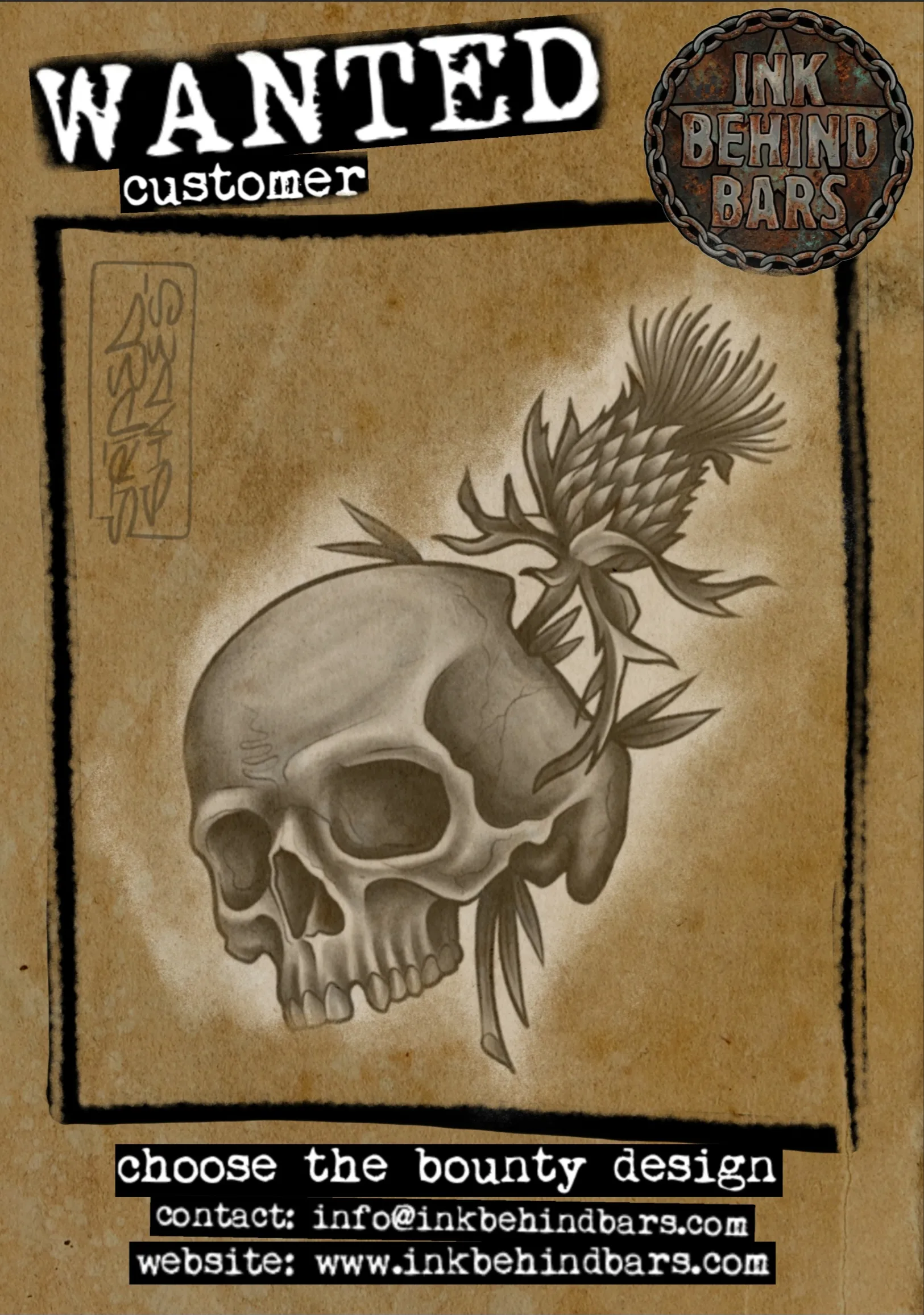 Skull and Thistle Black and Grey Tattoo Design, by striped_shades