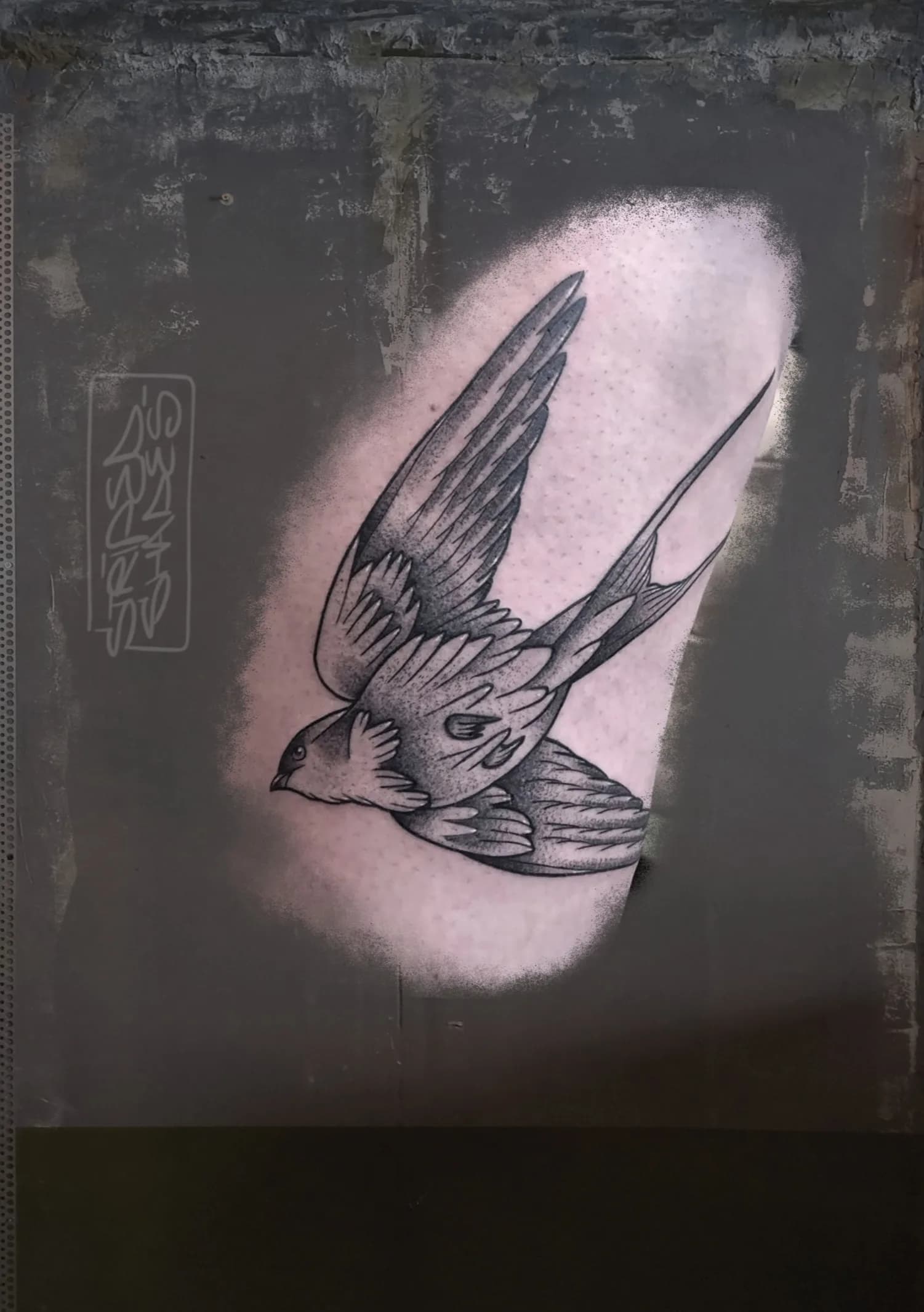 Swallow in Flight, Black and Grey Traditional, by striped_shades