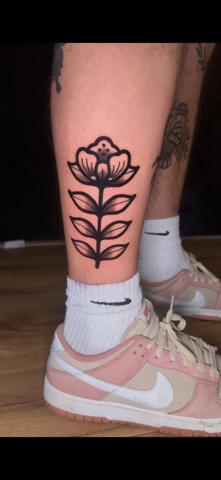 Bold Black Flower Stem with Dot Work, by TattooBas1