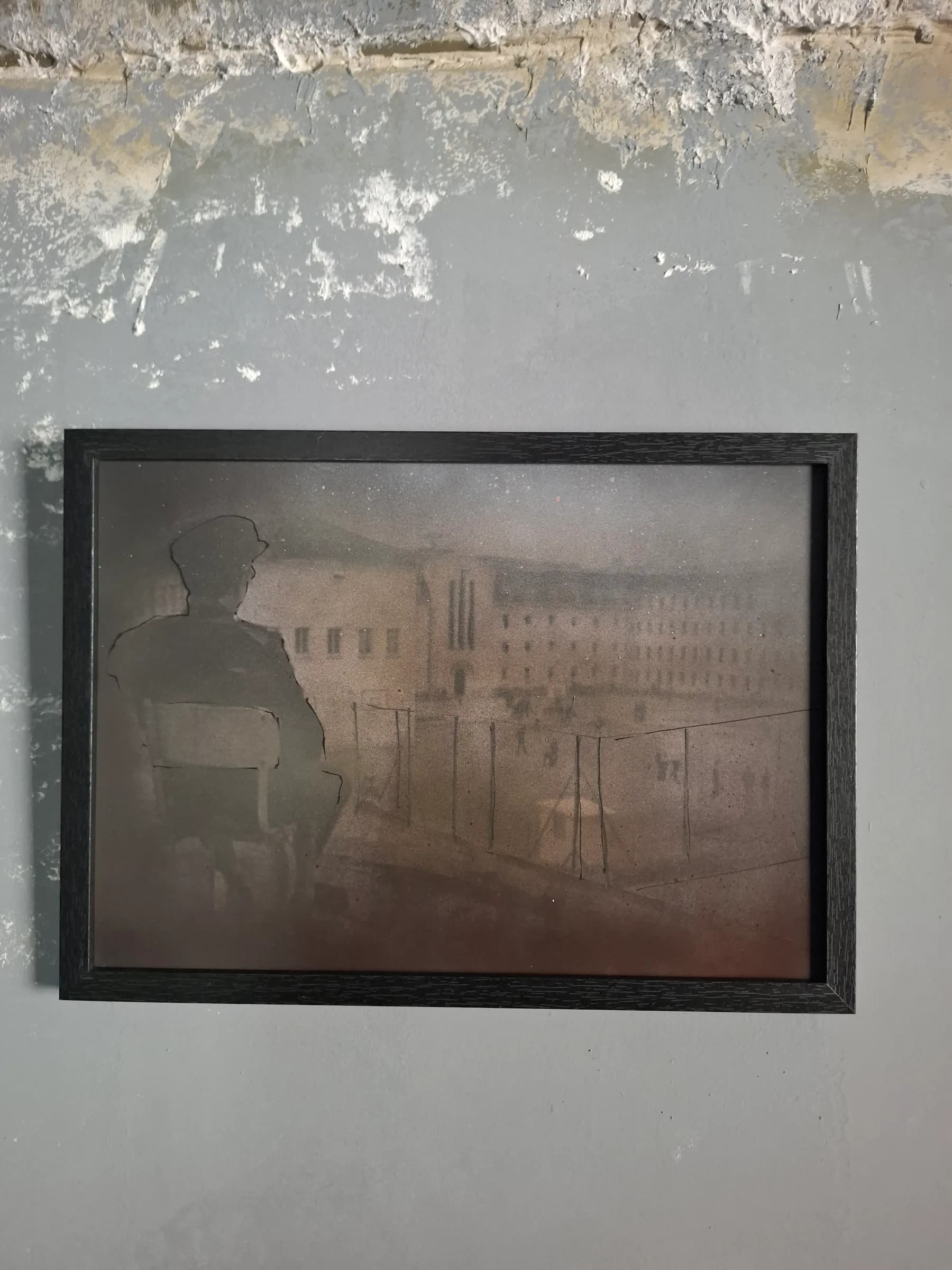 Seated Figure Facing Prison Block in Black and Grey, by striped_shades