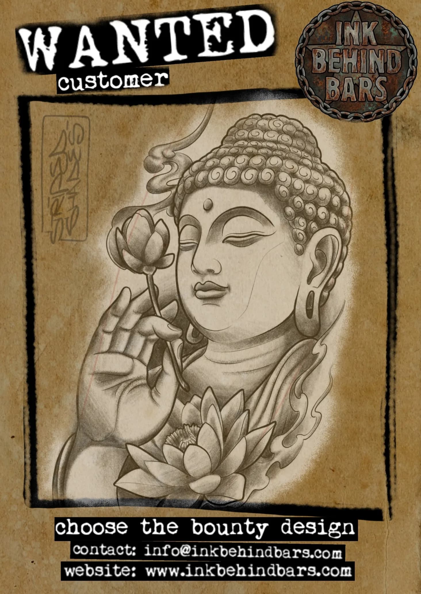 Buddha Holding a Lotus in Black and Grey, by striped_shades