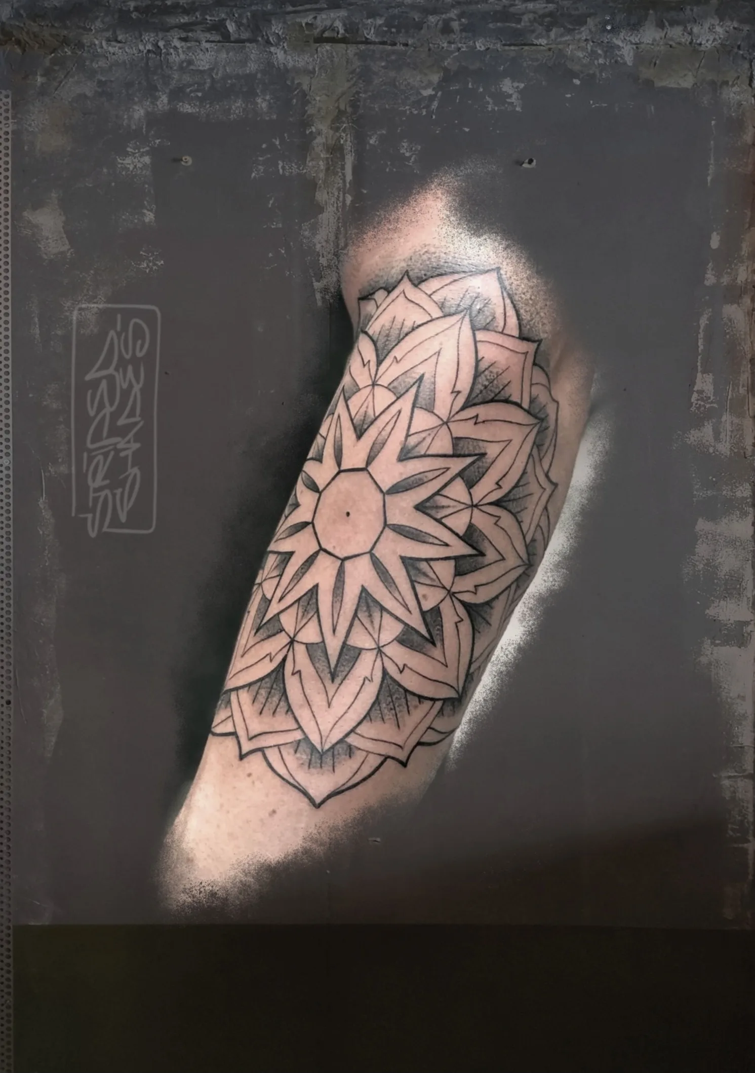 Layered Mandala Tattoo in Black Linework, by striped_shades