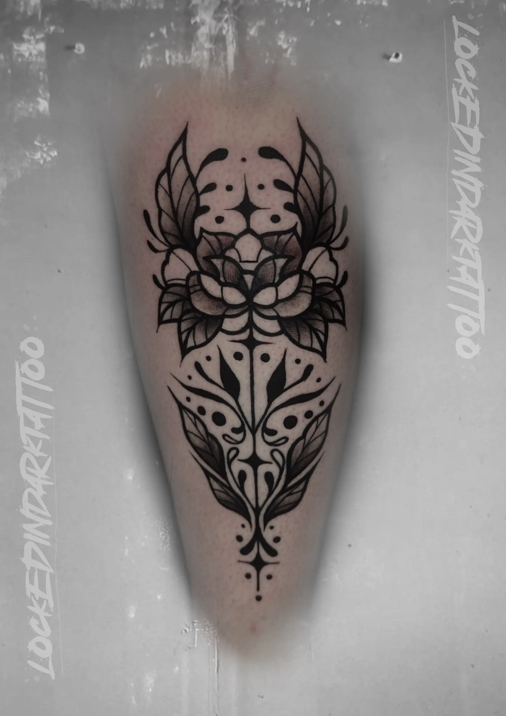 Ornamental Floral Mandala Blackwork Tattoo, by lockedindarktattoo