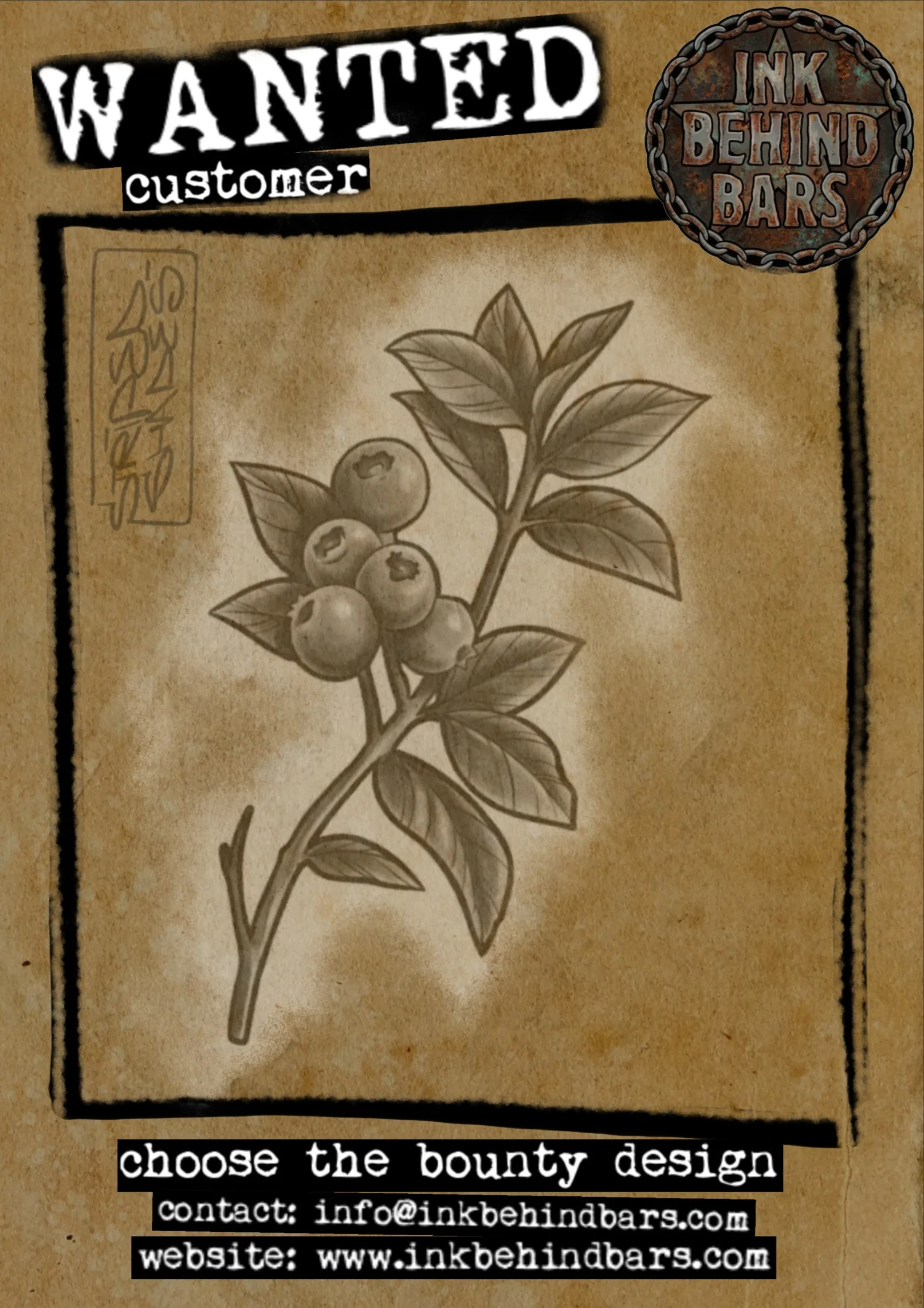 Blueberry Branch Botanical Black and Grey Tattoo, by striped_shades