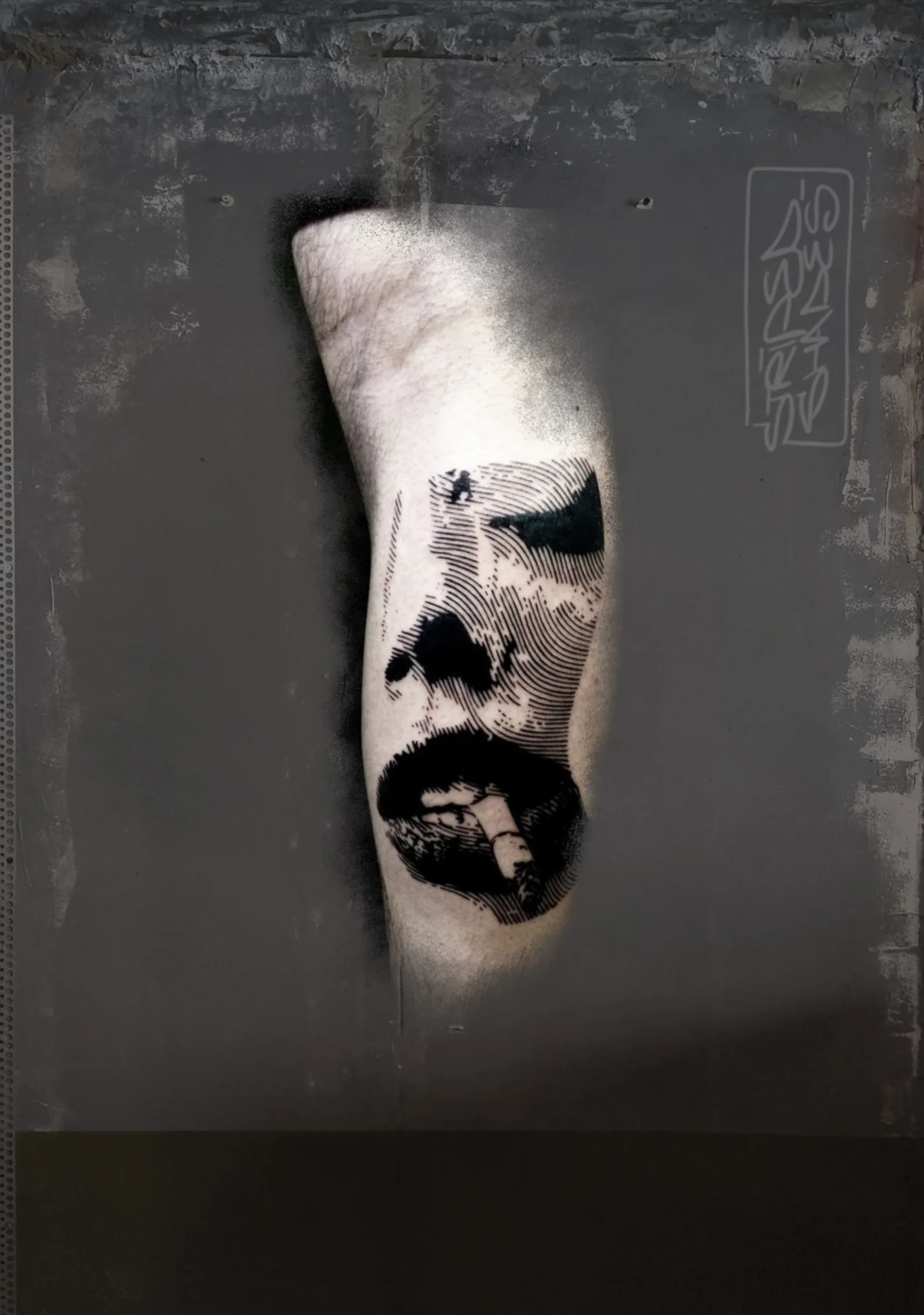 Engraved Portrait with Cigarette in Black & Grey, by striped_shades